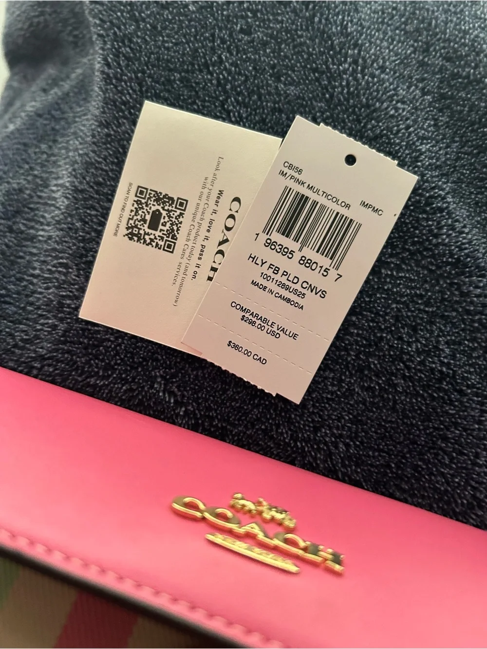 Coach Pink Floral Charm Shoulder Bag with Pastel Stripe